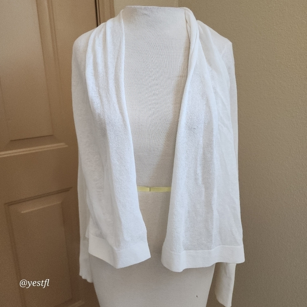 White + Warren White Cotton Linen Cardigan Xs